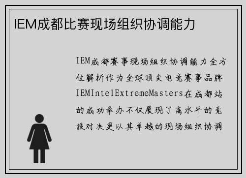 IEM成都比赛现场组织协调能力
